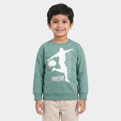 Boys' Green Crew Neck Graphic Print Sweatshirt