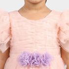Girls' Pink Fit and Flare 3D Floral Applique Party Wear Frock, Light Pink, small