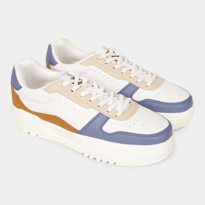 Men's White Lace-Up Colorblocked Sneakers