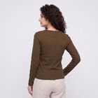 Women Olive Green Cotton Blend Round Neck Regular Top, ओलिव, small