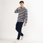 Men's Navy and White Crew Neck Casual T-Shirt, मध्यम नीला, small image number null