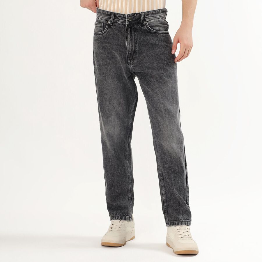 Men's Washed Black Straight Fit Jeans, हल्का ग्रे, large image number null