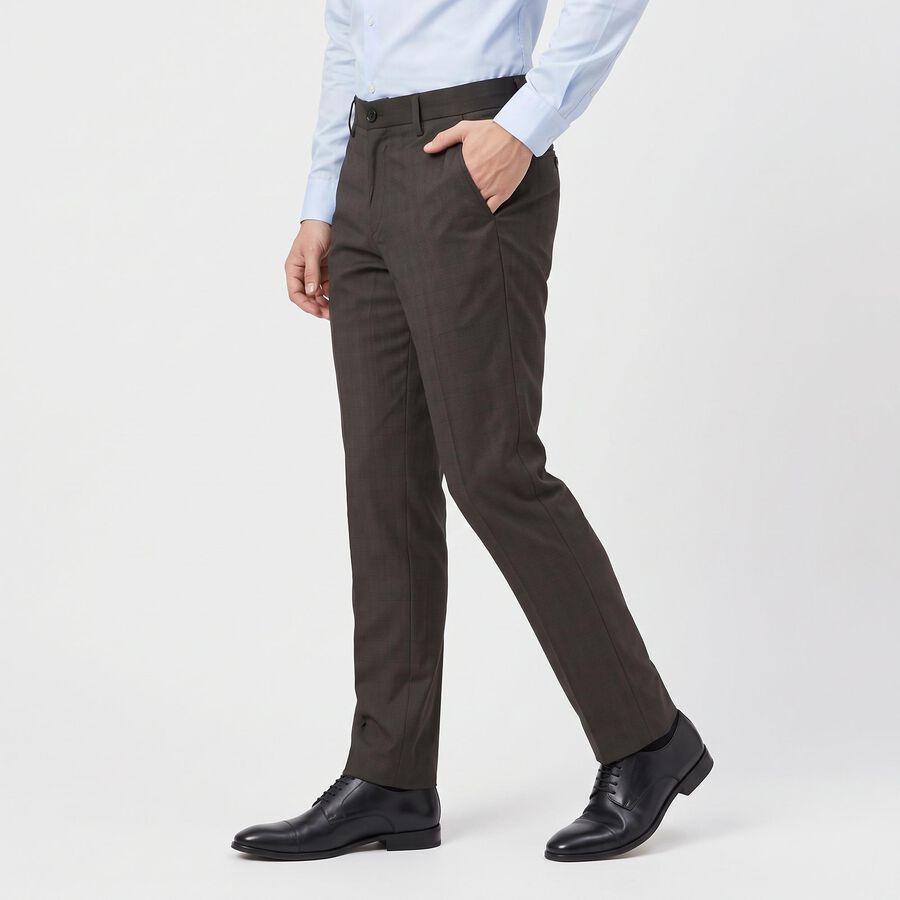 Men's Black Slim Fit Checked Formal Trousers, Black, large