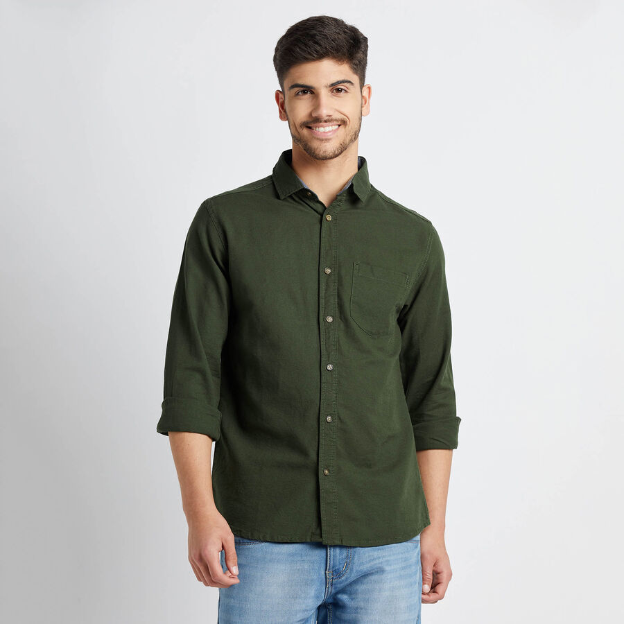 Cotton Solid Casual Shirt, Olive, large image number null