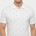 Men's White Cotton Polo Neck Geometric Polo T-Shirt, सफ़ेद, small
