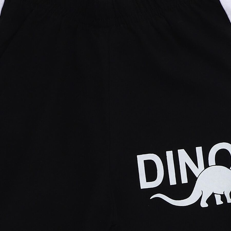 Boys' Black Dinosaur Print Cotton Blend Pyjama, Black, large image number null