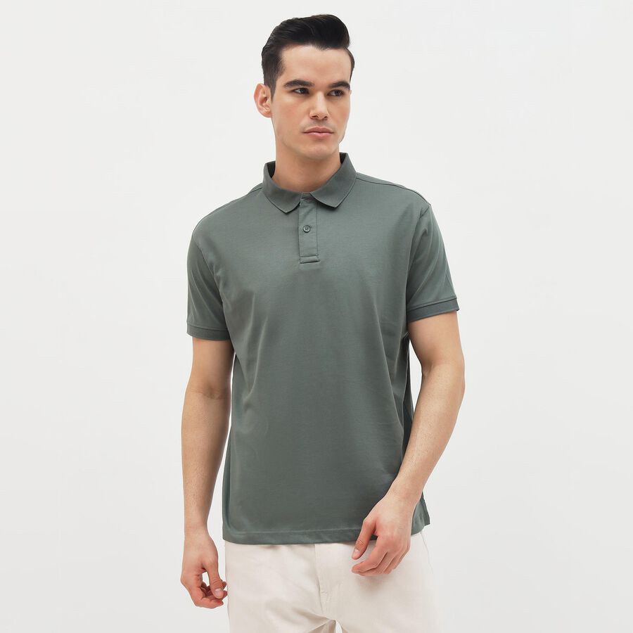 Men's Muted Sage Green Cotton Polo Collar Classic T-Shirt, Light Green, large