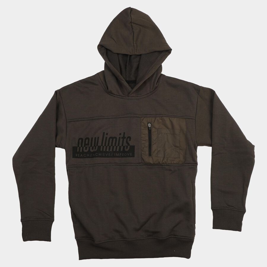 Boys' Charcoal Hoodie Neck Graphic Print Sweatshirt, Charcoal, large