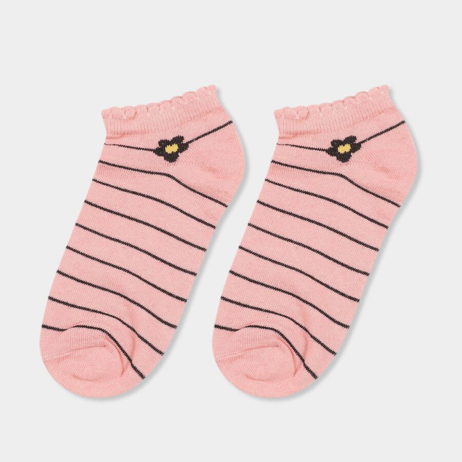 Girls' Pink and Black Regular Fit Patterned Socks Pack of 2, Black, large image number null
