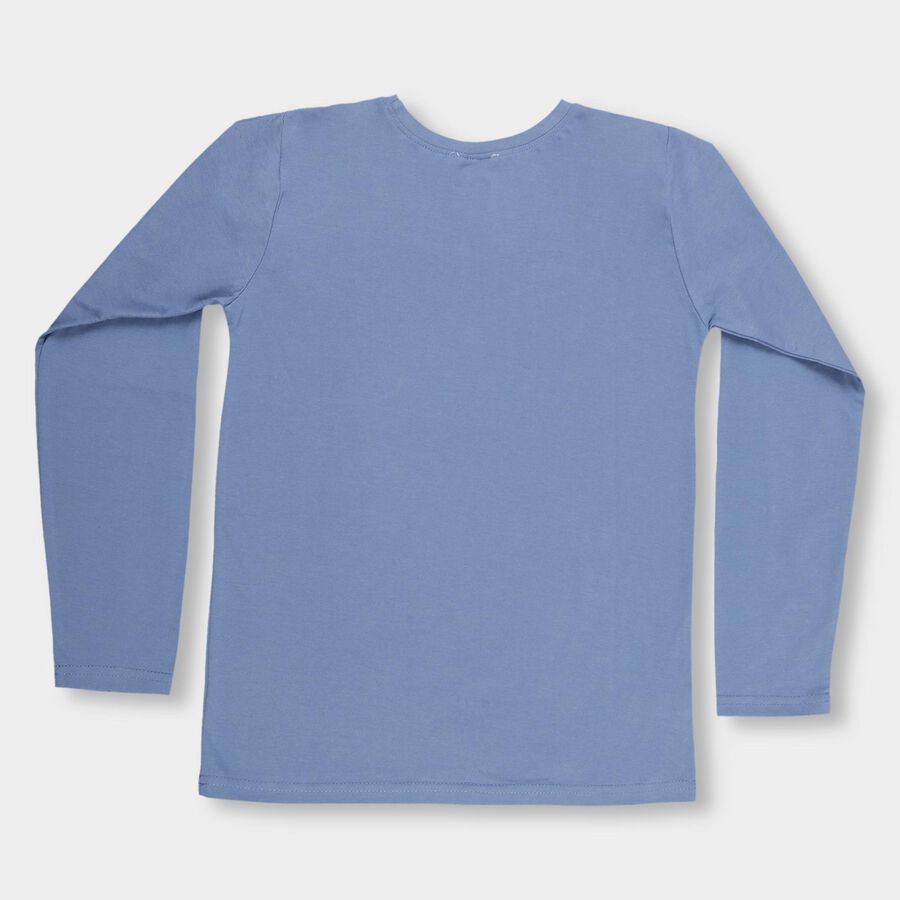 Boys' Muted Steel Blue Round Neck Casual T-Shirt, मध्यम नीला, large image number null