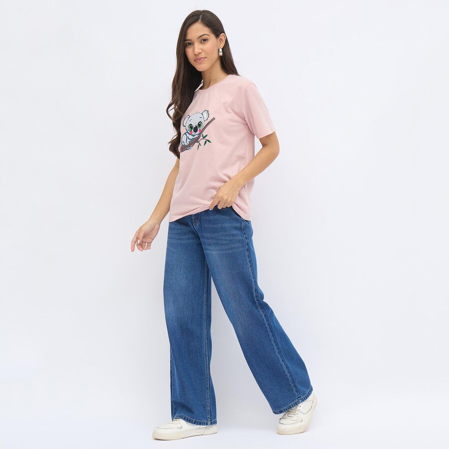 Women's Soft Pink Round Neck Casual T-Shirt, Lilac, large image number null