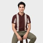 Men's Wine Polo Neck Striped Polo T-Shirt, वाइन, small