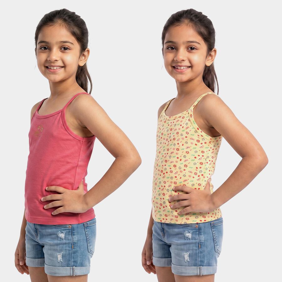 Girls' Yellow Cotton Scoop Neck Waistcoat Vest, पीला, large