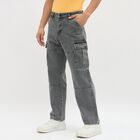 Men's Washed Grey Relaxed Fit Cargo Jeans, हल्का ग्रे, small image number null