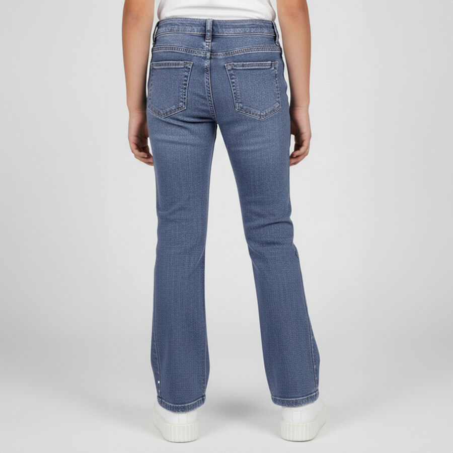 Girls' Stonewashed Blue Slim Fit Embellished Jeans, Mid Blue, large image number null