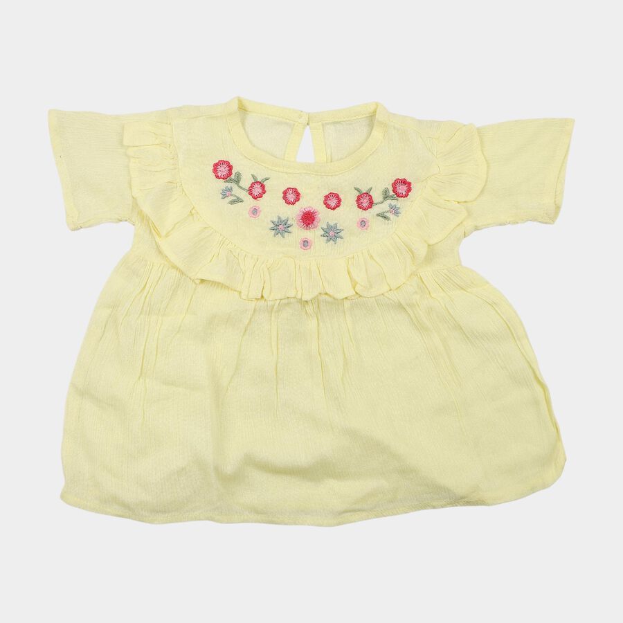 Infants Yellow Round Neck Casual Top, Yellow, large