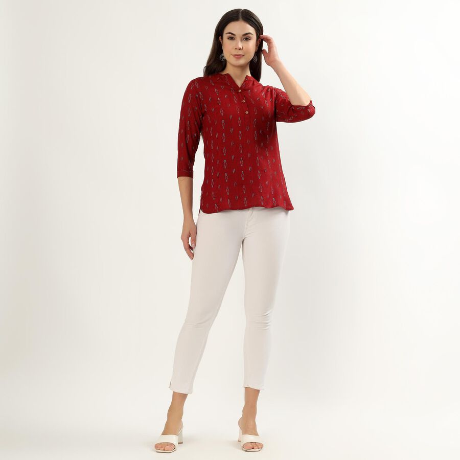 Women's Maroon Round Neck Printed Kurti, मरून, large