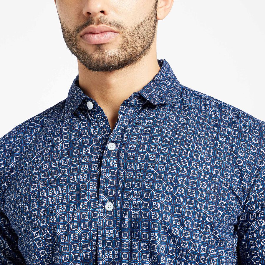 Cotton Printed Casual Shirt, Navy Blue, large image number null