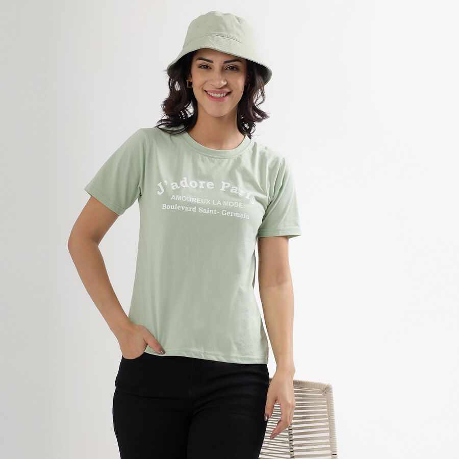 Women's Mint Green Round Neck T-Shirt, हल्का हरा, large image number null