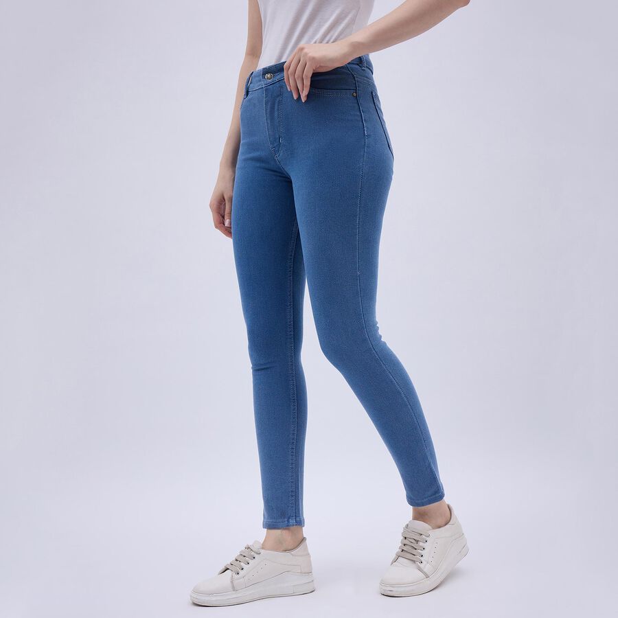 Women's Stonewashed Blue Skinny Fit High-Rise Jeans, Mid Blue, large image number null