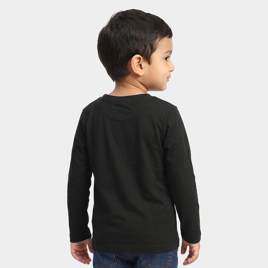 Boys' Black Round Neck Regular T-Shirt, काला, large