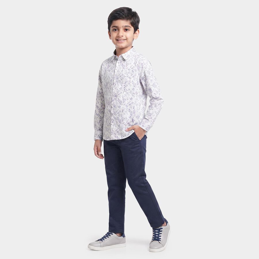 Boys White Cotton Spread Collar Casual Shirt, White, large
