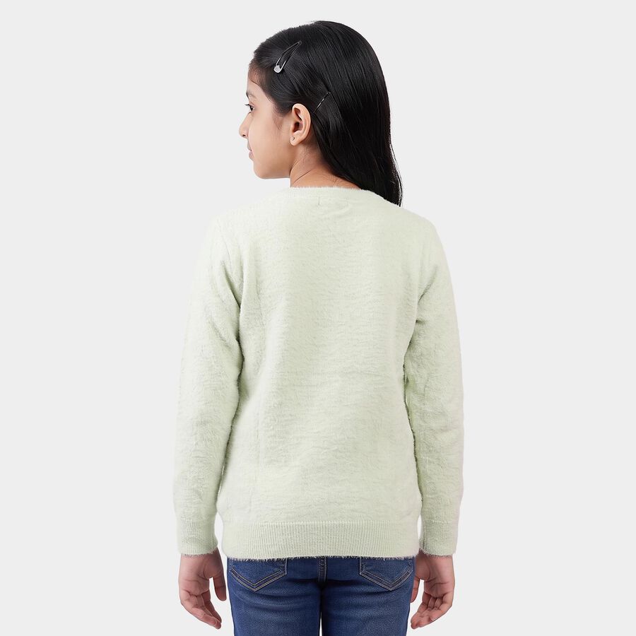 Girls Mint Green Crew Neck Sequin Detail Pullover, हल्का हरा, large