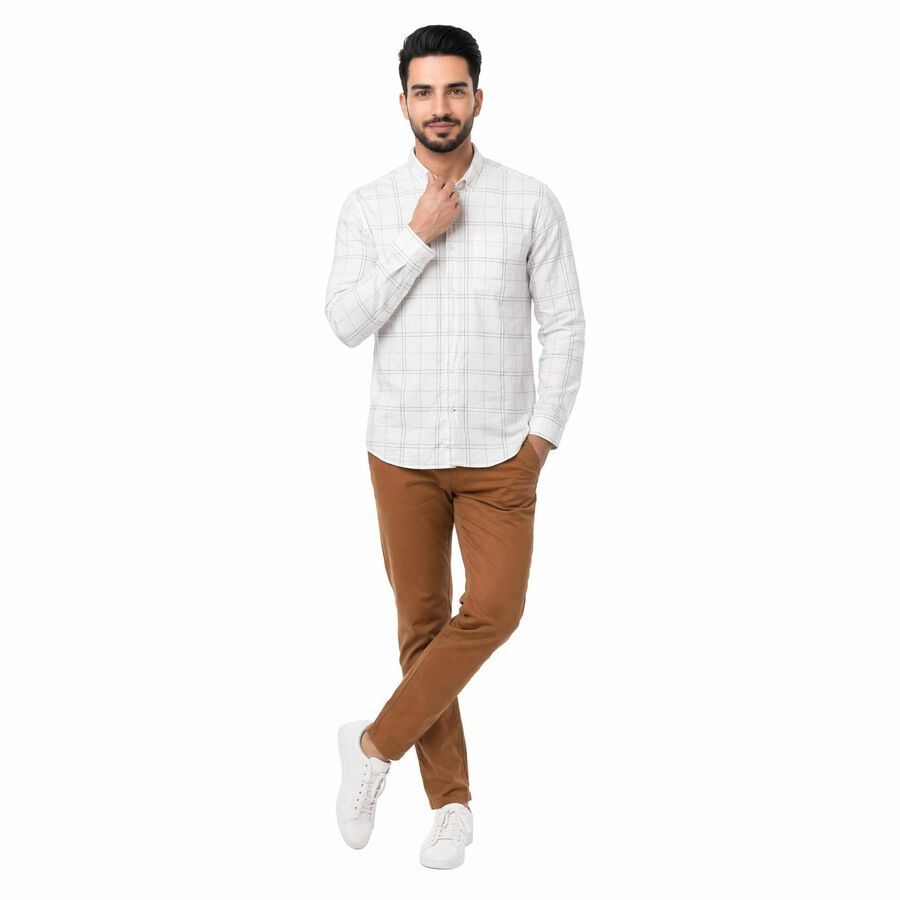 Men's White Cotton Long Sleeve Button-Down Regular Fit Casual Shirt, सफ़ेद, large