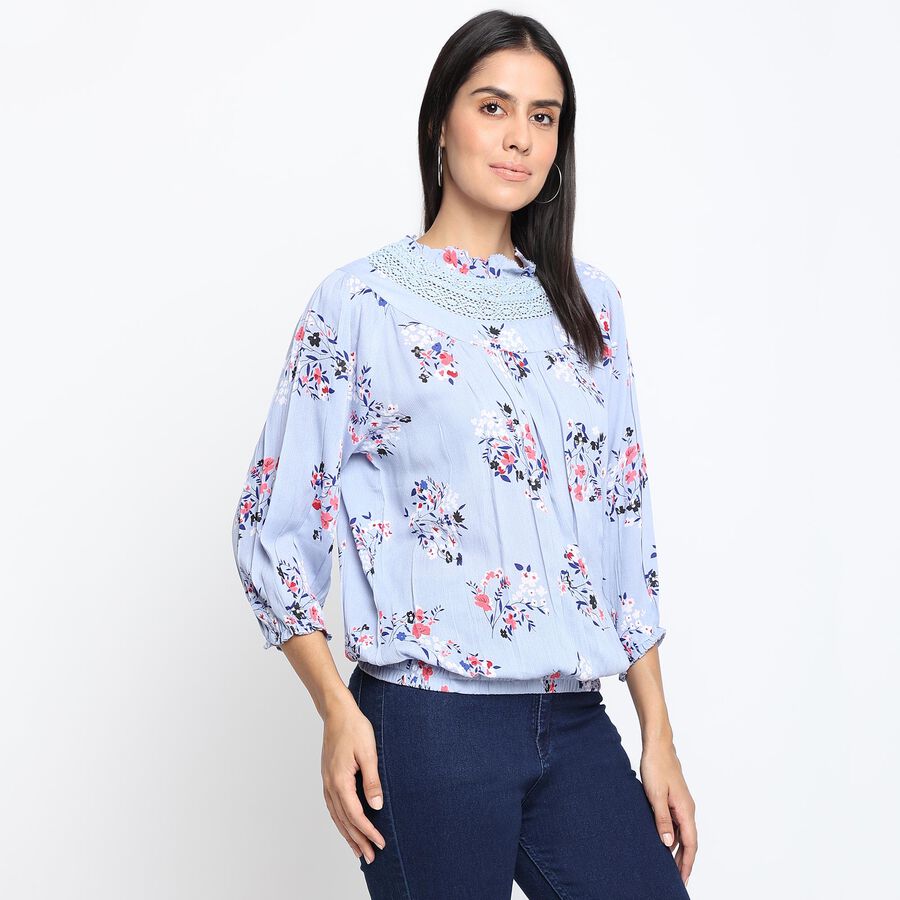 Printed Full Sleeve Top, Light Blue, large image number null