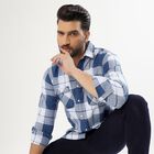 Men's Muted Steel Blue Cotton Spread Collar Casual Shirt, Mid Blue, small image number null