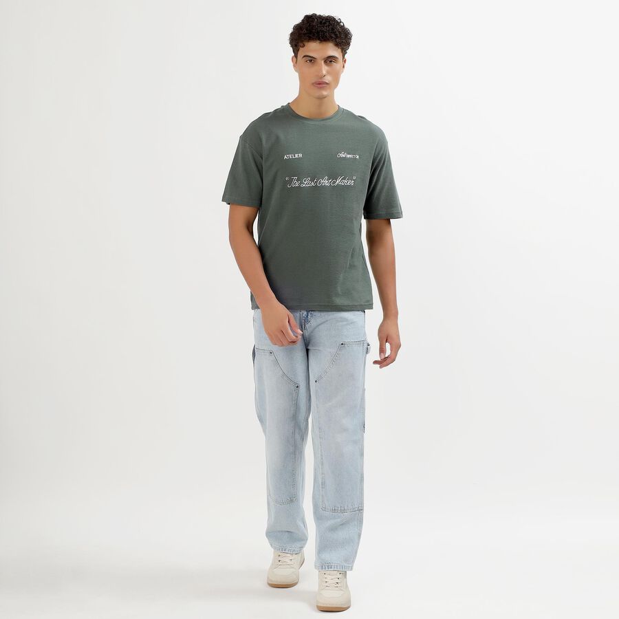 Men's Dark Sage Green Cotton Round Neck Casual T-Shirt, Dark Green, large image number null