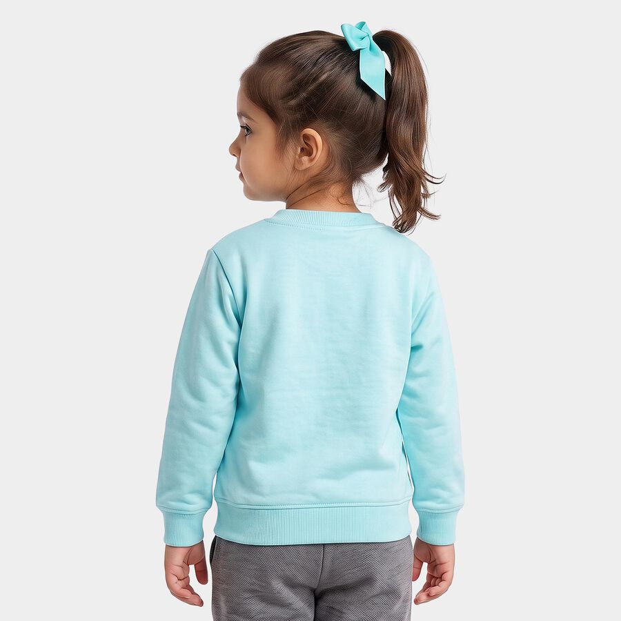 Girls' Aqua Crew Neck Pullover Sweatshirt, एक्वा, large