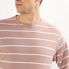 Men's Light Pink Crew Neck Striped T-Shirt, हल्का गुलाबी, small image number null