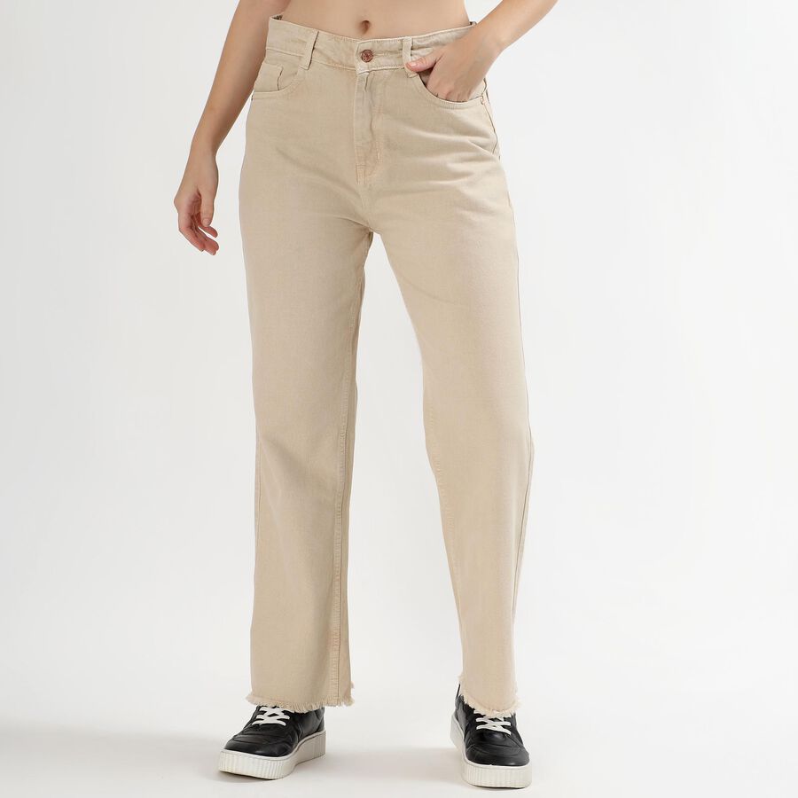 Women's Light Beige Wide Leg High Waist Jeans, Off White, large image number null