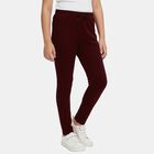 Girls' Wine Slim Fit Solid Elasticated Waist Legging, वाइन, small