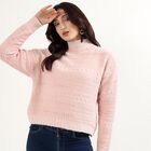 Women's Light Pink High Neck Casual Cardigan, हल्का गुलाबी, small image number null