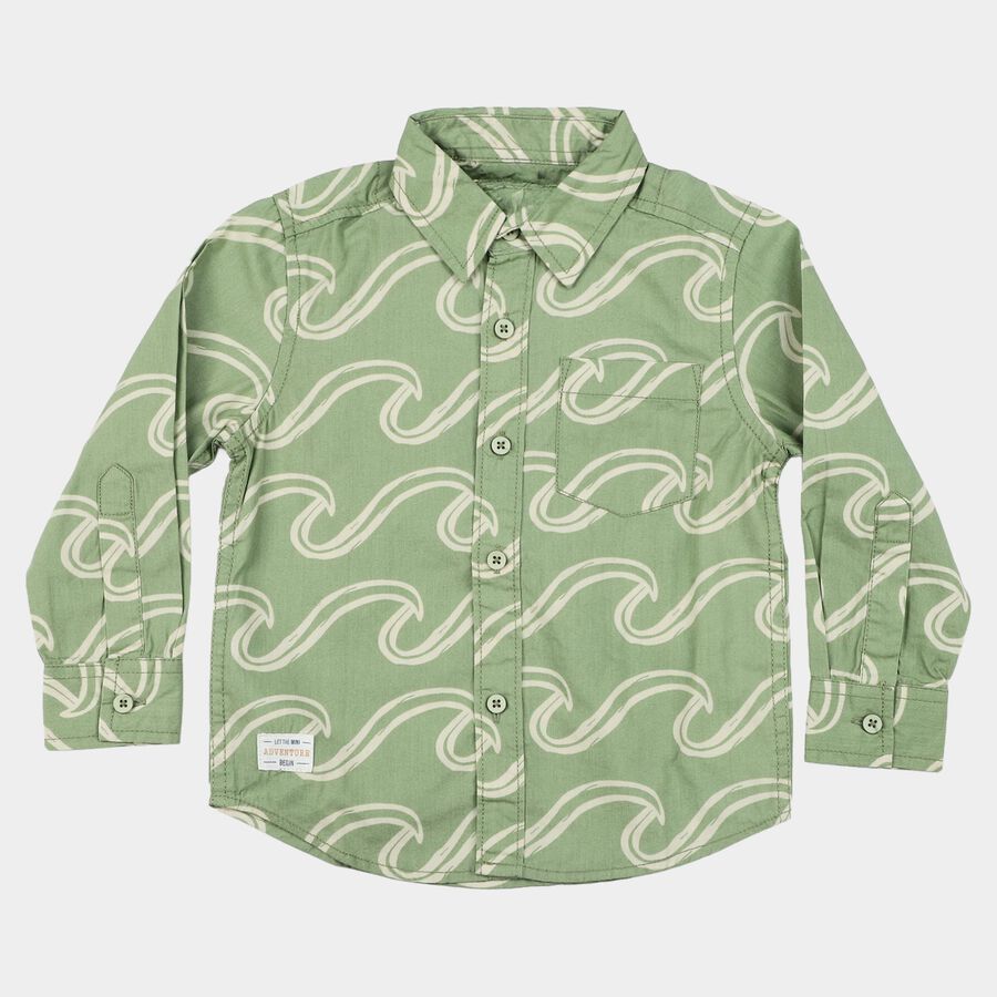 Boys' Dark Grey Cotton Abstract Printed Regular Fit Shirt, गहरा ग्रे, large