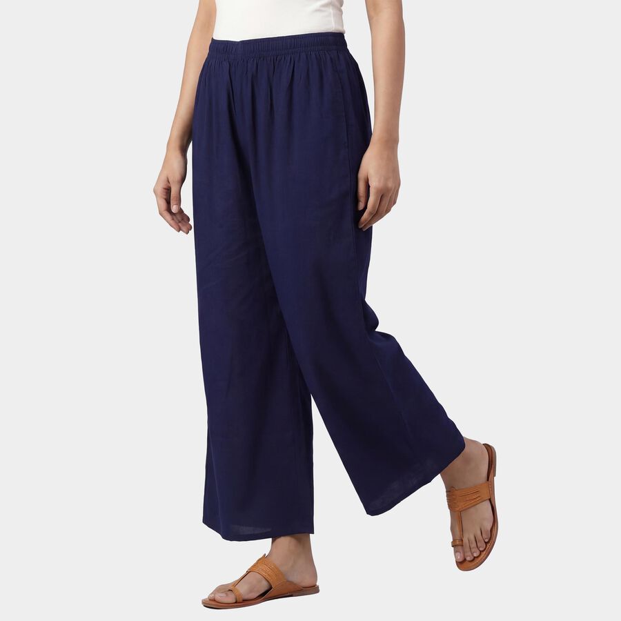 Women's Dark Blue Relaxed Fit Floral Printed Palazzos, Dark Blue, large