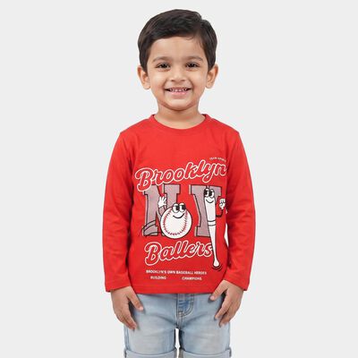 Boys Red Crew Neck Regular Boys T-Shirt