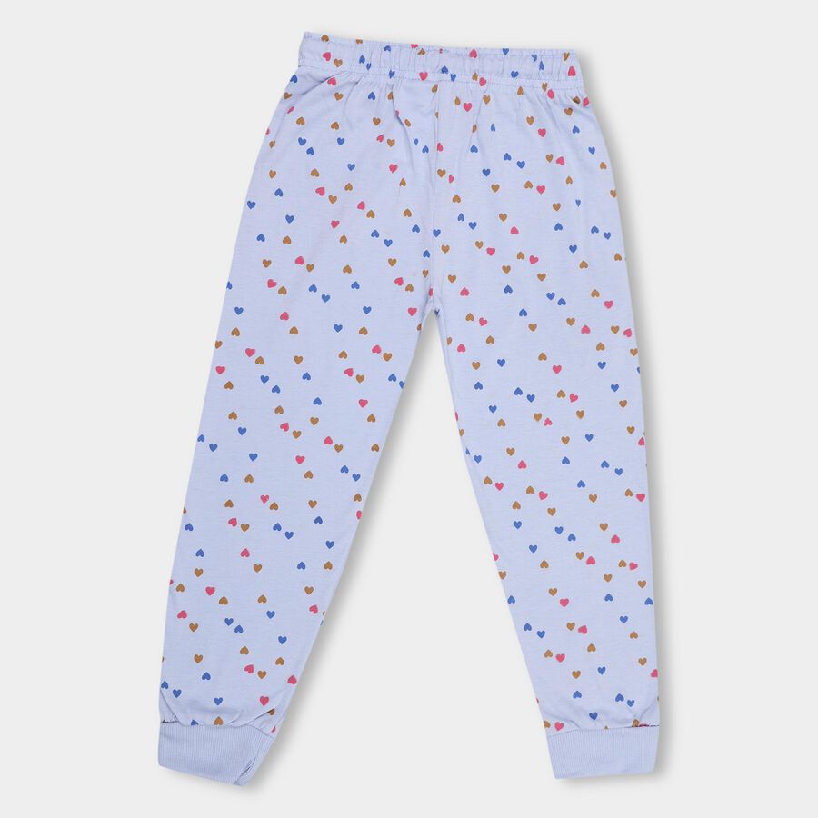 Girls' Light Lavender Heart Printed Jogger Pyjama, Light Blue, large image number null