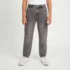 Boys' Washed Grey Relaxed Fit Cargo Jeans, हल्का ग्रे, small image number null