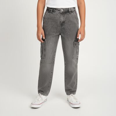 Boys' Washed Grey Relaxed Fit Cargo Jeans