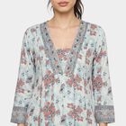 Women's Light Blue V-Neck Floral Printed Kurta, Light Blue, small