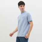 Men's Light Steel Blue Round Neck Casual T-Shirt, Sky Blue, small