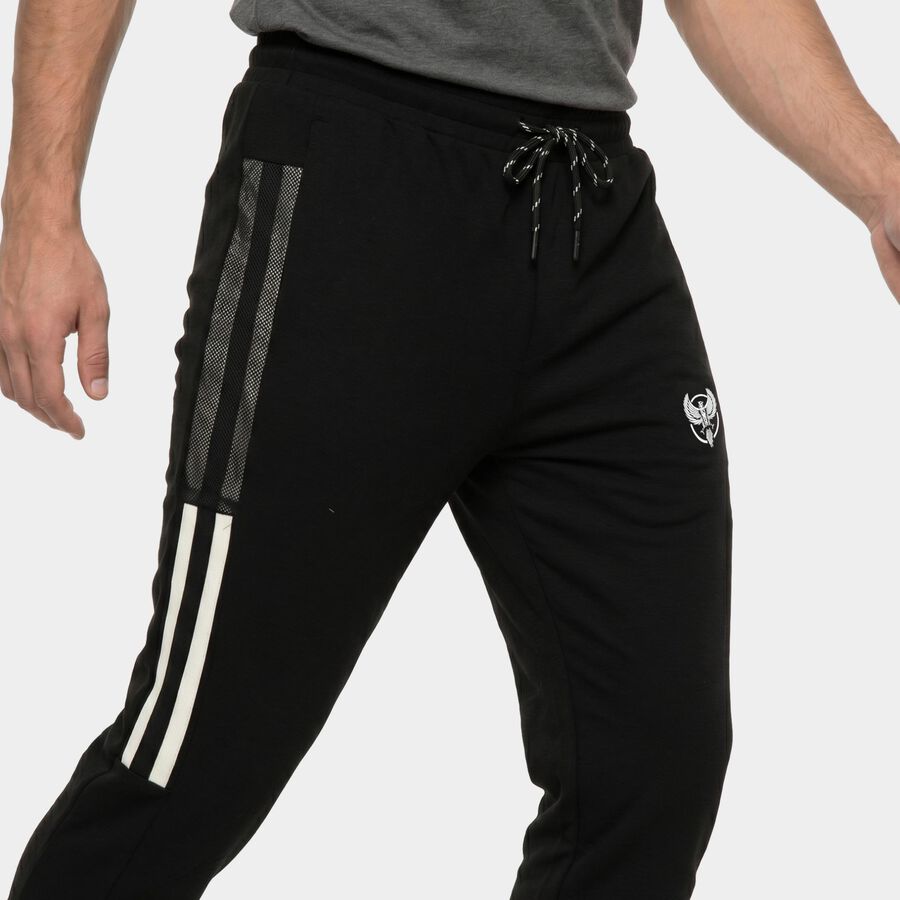 Men's Black Straight Fit Track Pants, काला, large