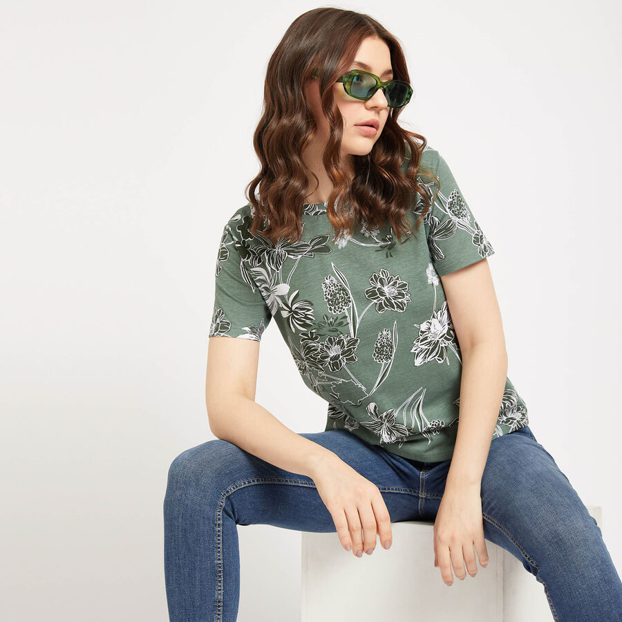 Cotton Round Neck T-Shirt, Light Green, large image number null