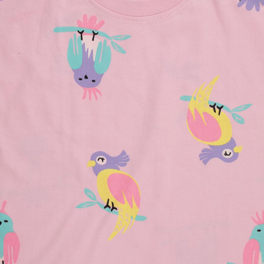 Girls' Pink Cotton Crew Neck Casual Top and Shorts Set, गुलाबी, large