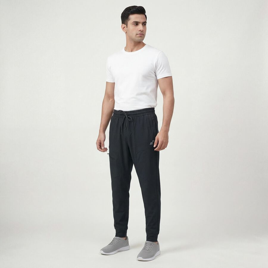 Men's Dark Green Slim Fit Zipper Pockets Cuffed Track Pants, गहरा हरा, large