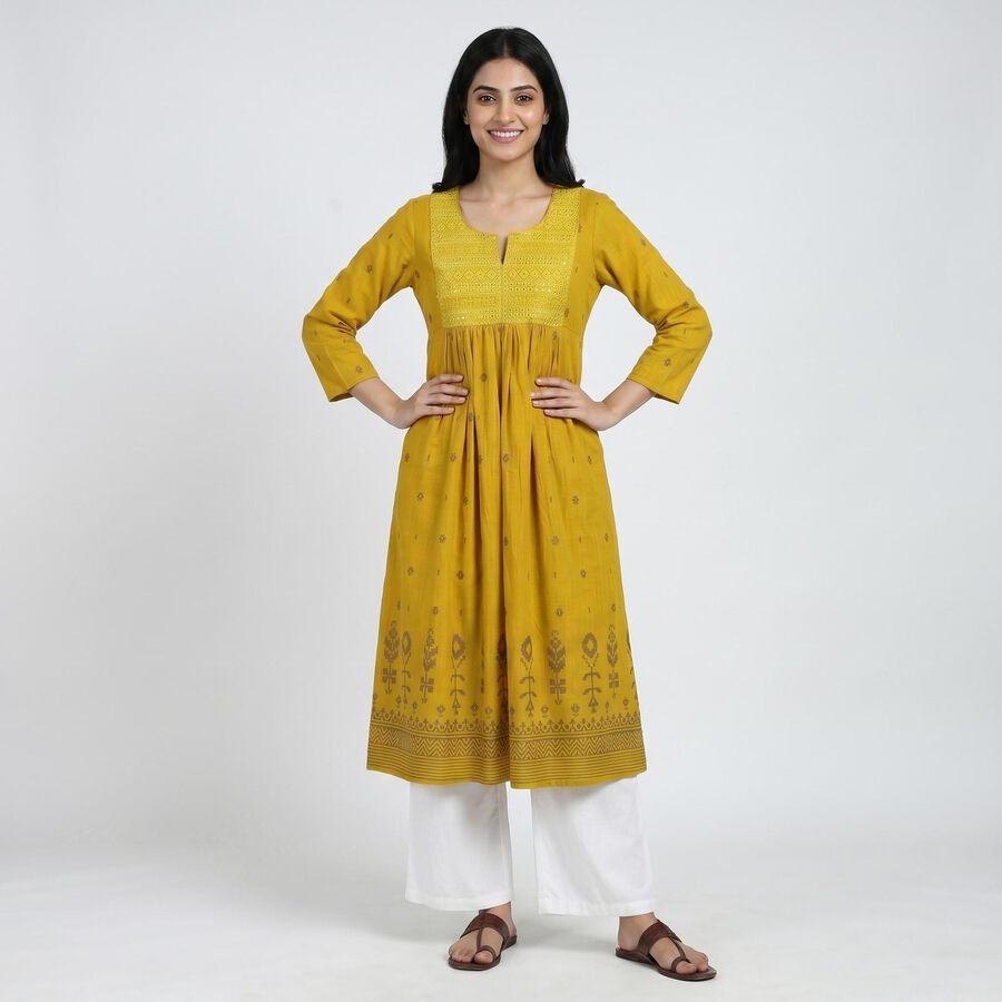Women's Light Green Cotton Kurta, Light Green, large