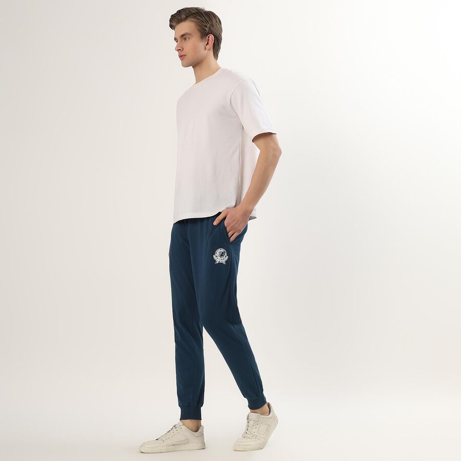 Men's Navy Blue Cotton Blend Elastic Waist Track Pants, Teal Blue, large